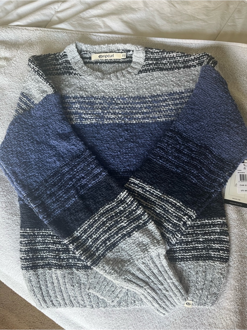 Rip Curl Women's Blue & Gray Striped Textured Sweater